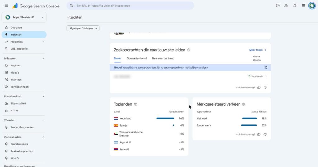 Inzichten in Google Search Console: zoekopdrachten, toplanden en merkgerelateerd verkeer