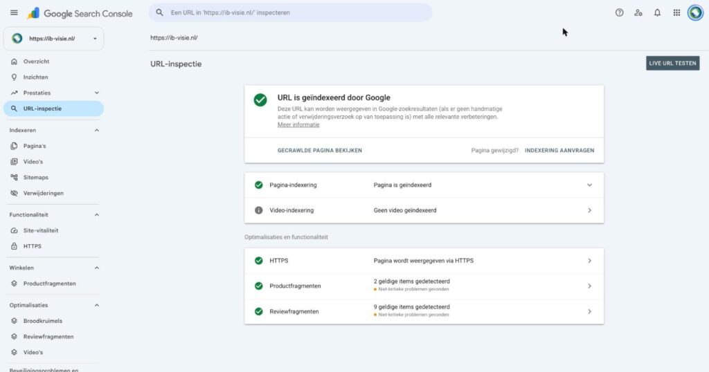 URL-inspectie in Google Search Console